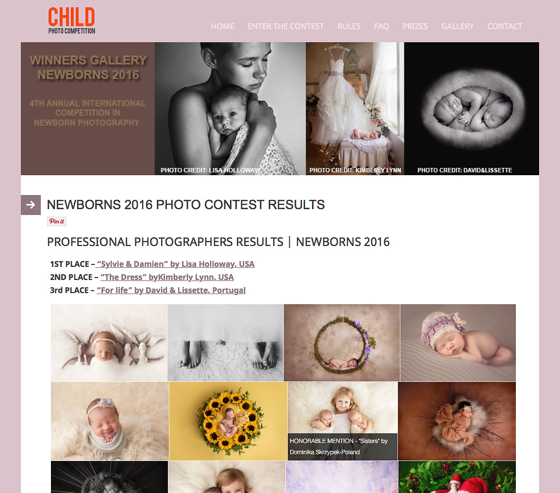 Wyróżnienie w Międzynarodowym Konkursie Fotograficznym Child Photo Competition Newborns 2016