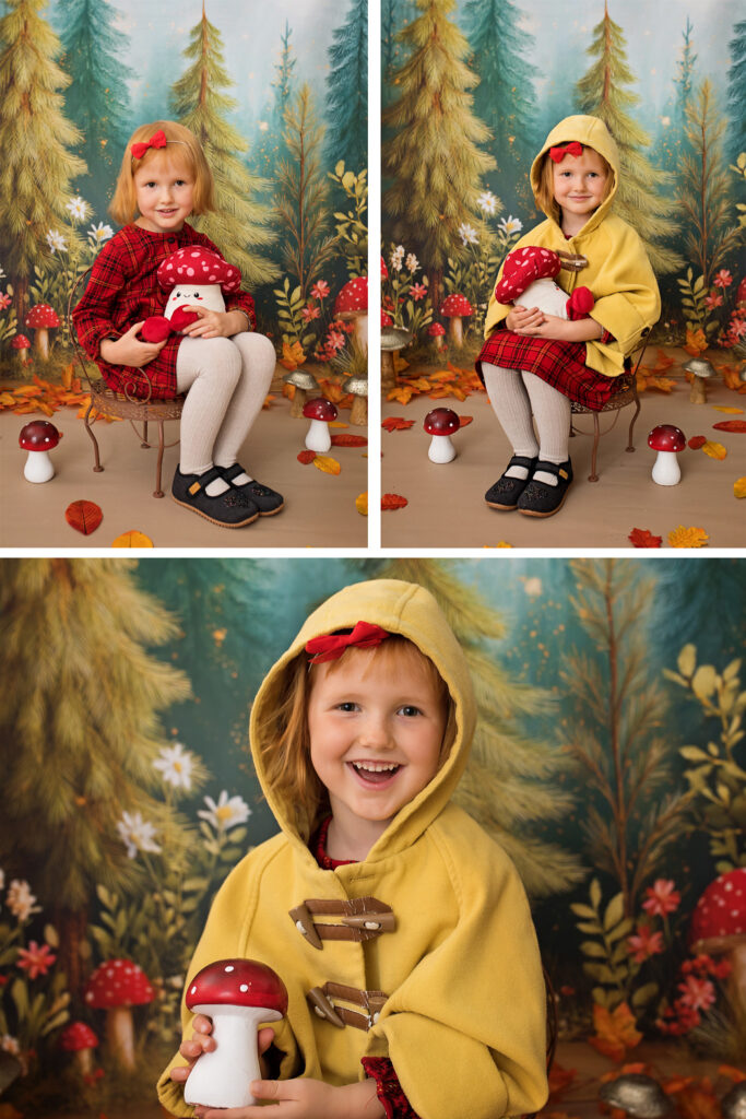 Autumn preschool session in Warsaw — a child in an autumn set with leaves