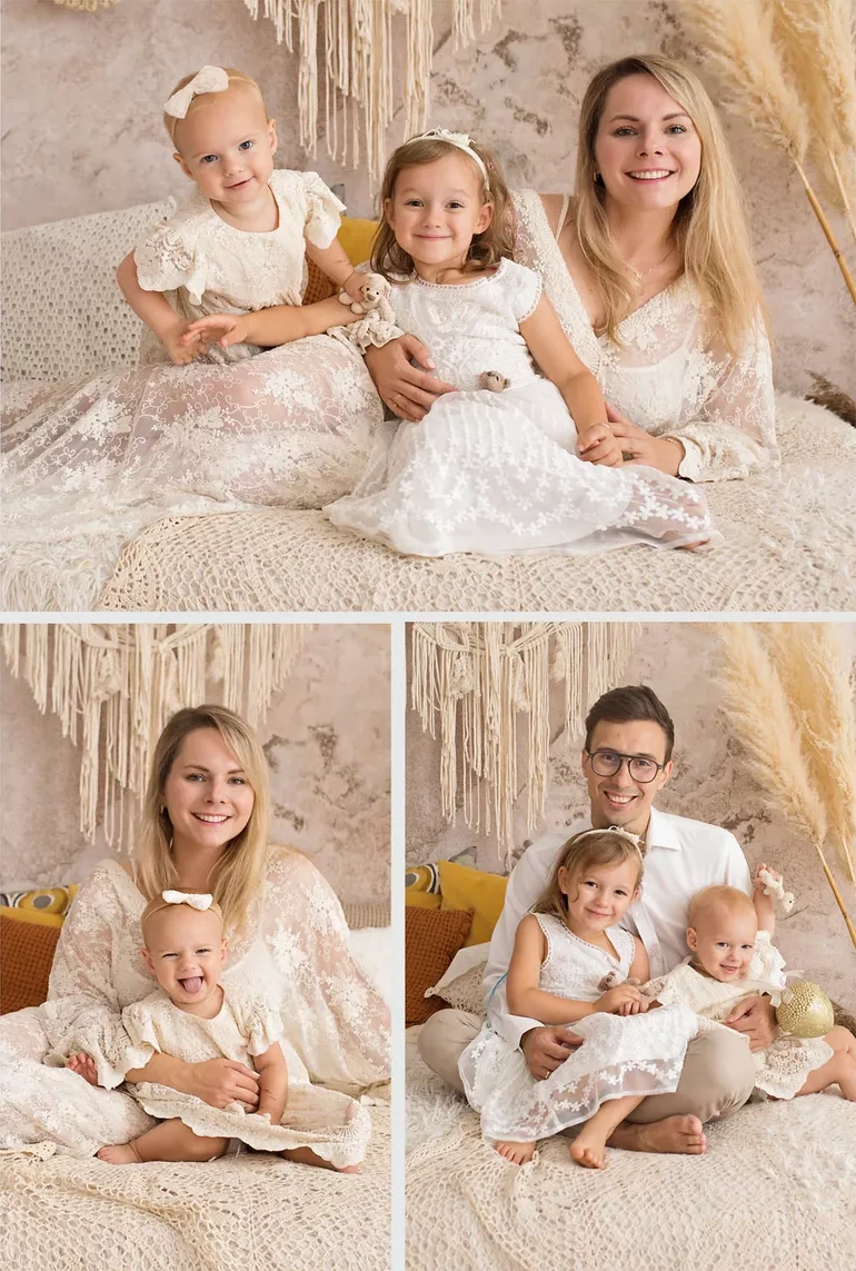Family session — collage of mum with her children and dad with his daughters in Warsaw
