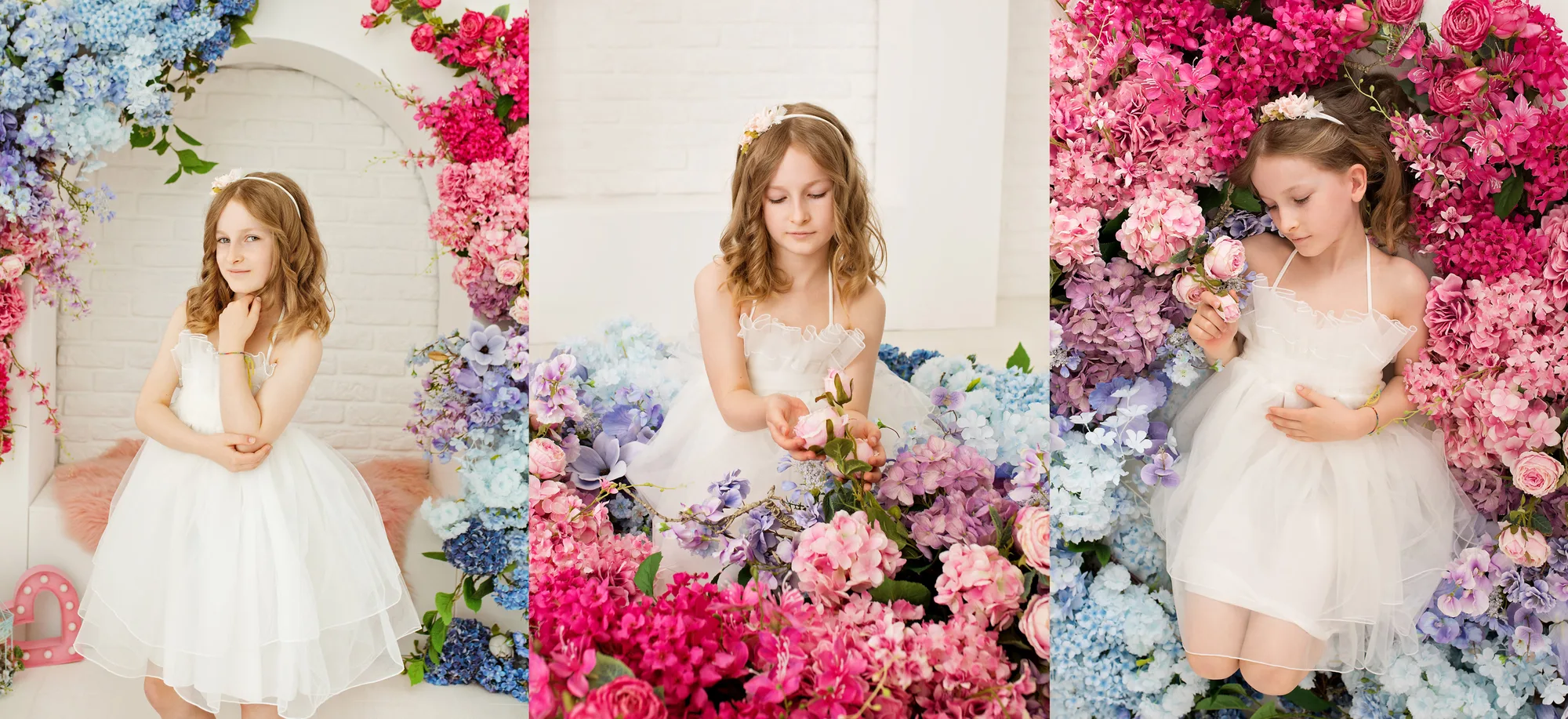 Children’s session in Warsaw — girl in a white dress among flowers