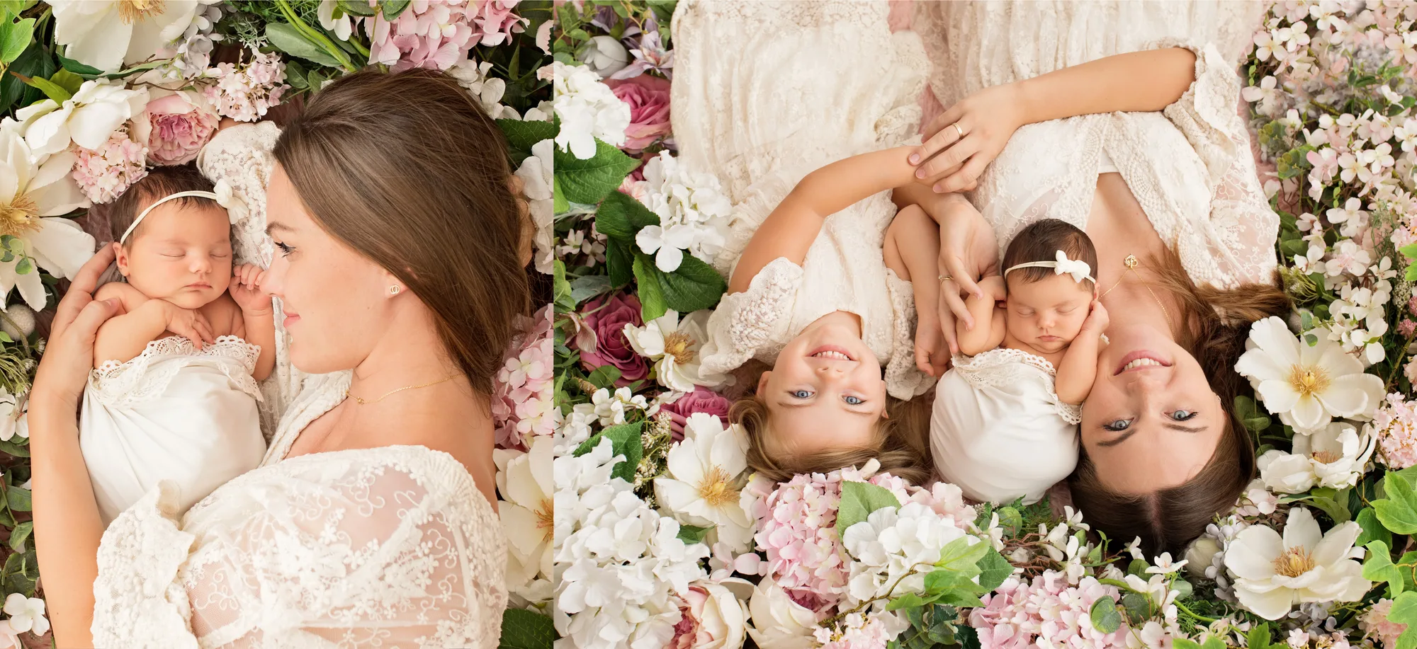 Newborn session in Warsaw — mum with her newborn in a floral set