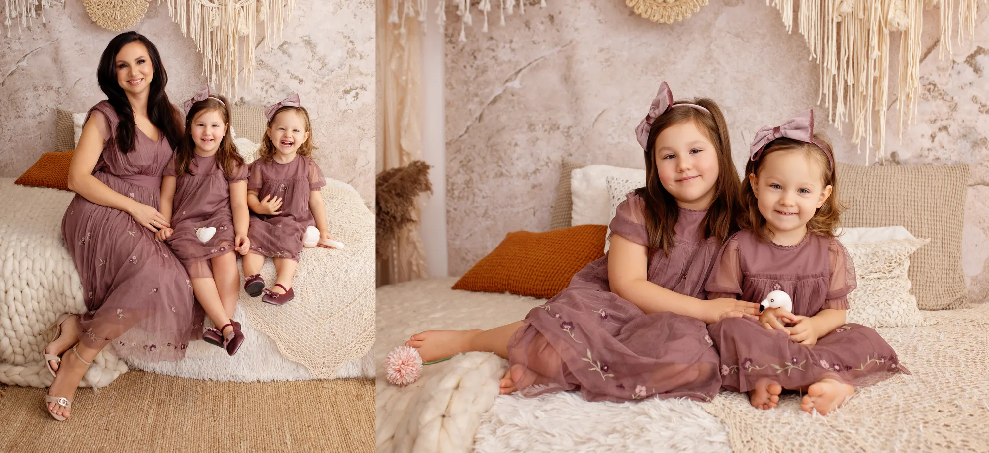 Family session in Warsaw — mum with her daughters in boho styling