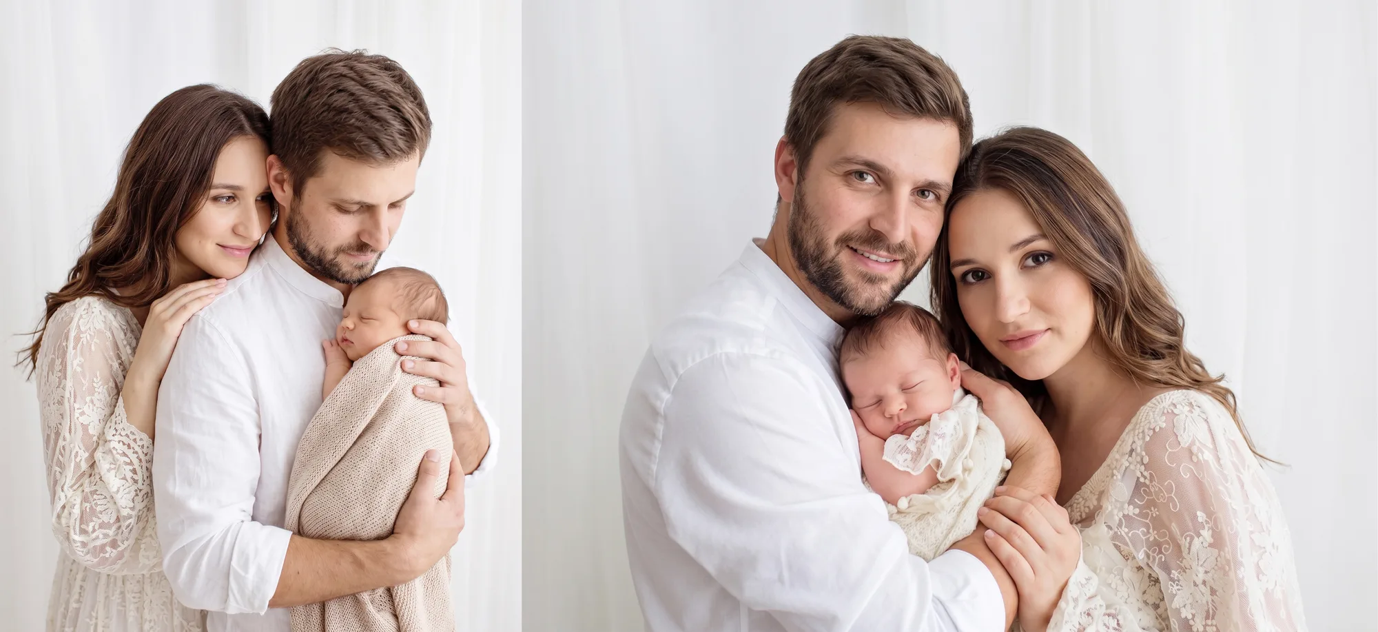 Newborn studio session in Warsaw — parents cuddling their newborn