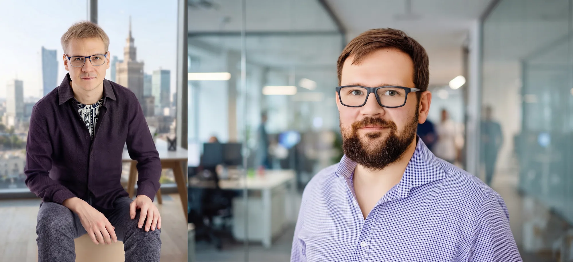 Business portraits in Warsaw — portraits of men in an office with a city view