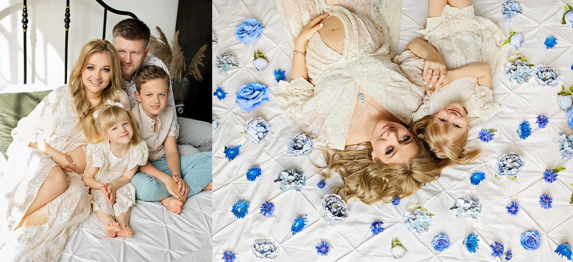 Bump photo session in Warsaw — family maternity session with children and feminine photos among flowers