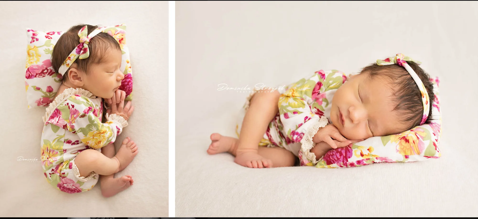 Newborn sleeping on a floral blanket — photo session in Warsaw
