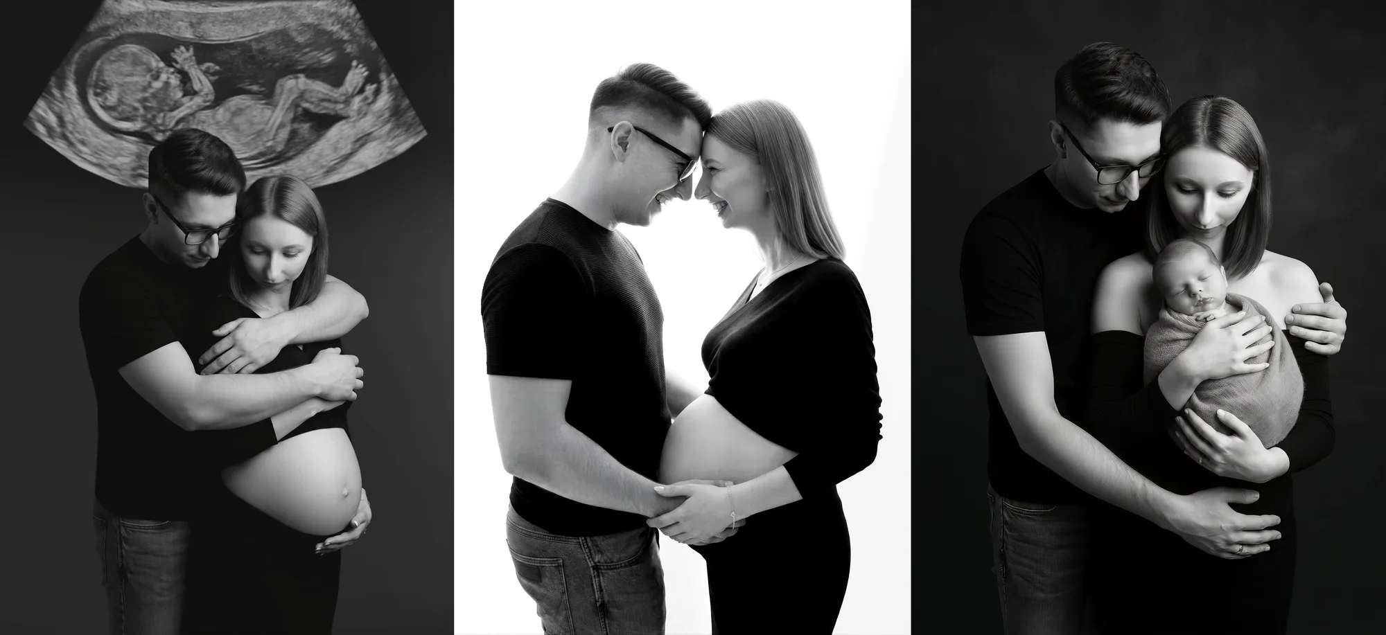 Maternity session with a partner in Warsaw — black-and-white portraits of parents-to-be