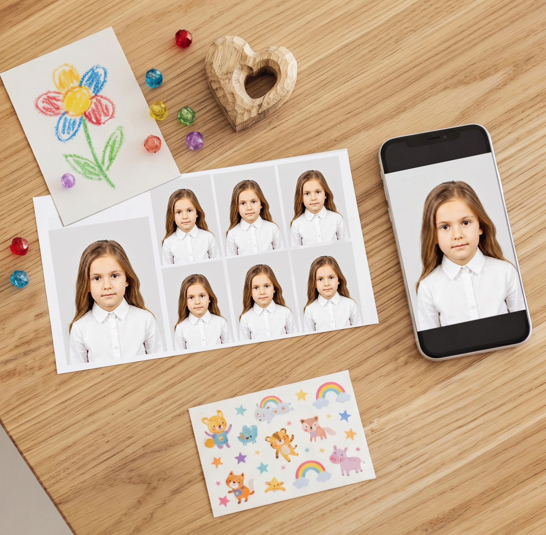 Preschooler’s school ID photos — print sheet and phone version